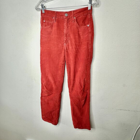 AMO The Chloe Rust Red Corduroy Straight Leg Crop Pant Trousers Washed Red 26 - Picture 5 of 14